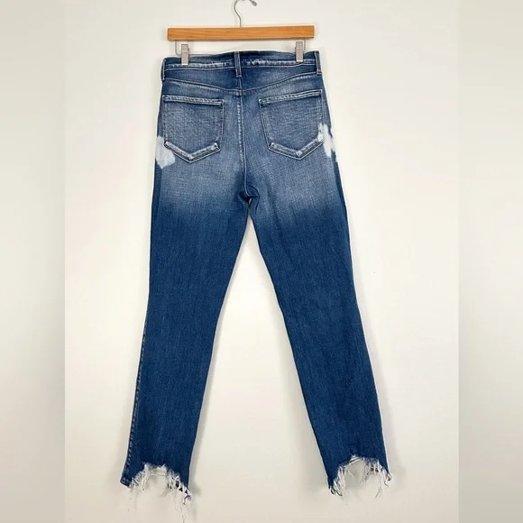 L’agence Harmon Bleach High Rise Straight Leg Jeans Bitten Fray Hem size 28 or 6 - Picture 3 of 11